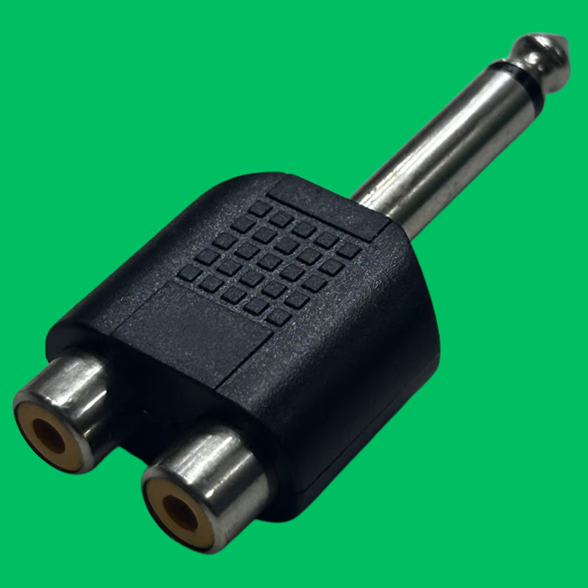 Mono 6.35mm Male to 2x RCA Female Y-Splitter (Black-Silver)