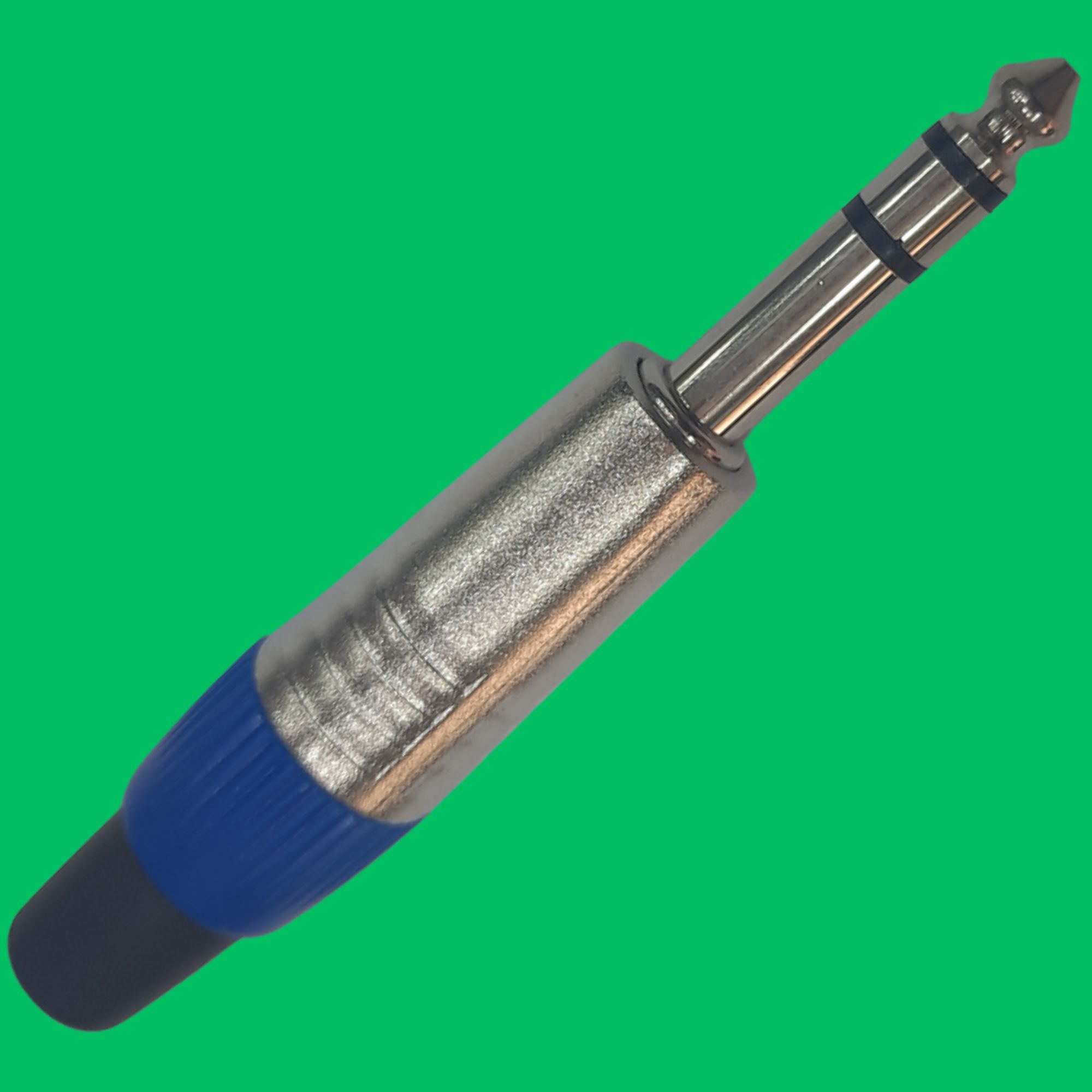 Stereo 6.35mm Male Solder Plug (Black-Blue-Silver)