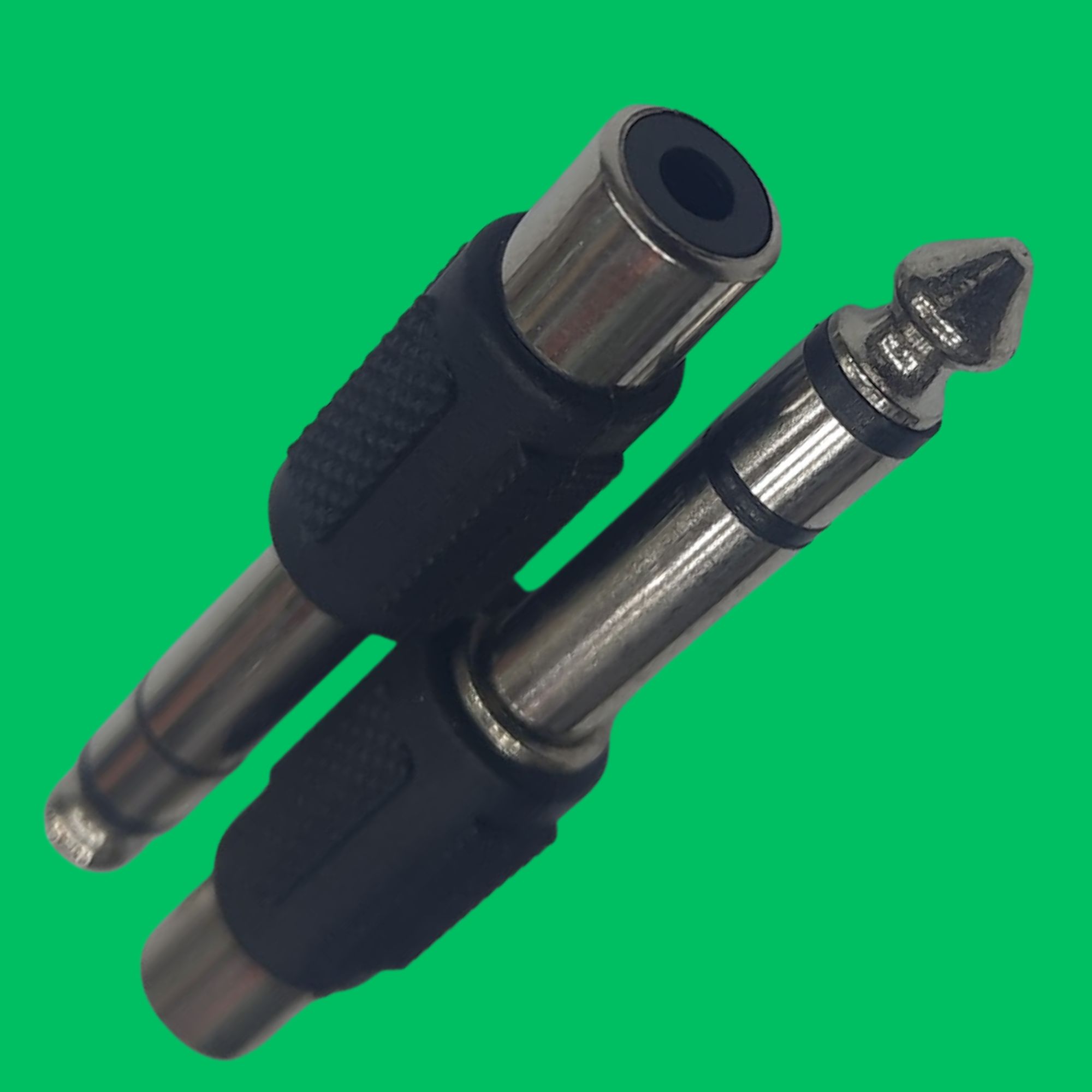 Stereo 6.35mm Male to RCA Female Adapter (Black-Silver)