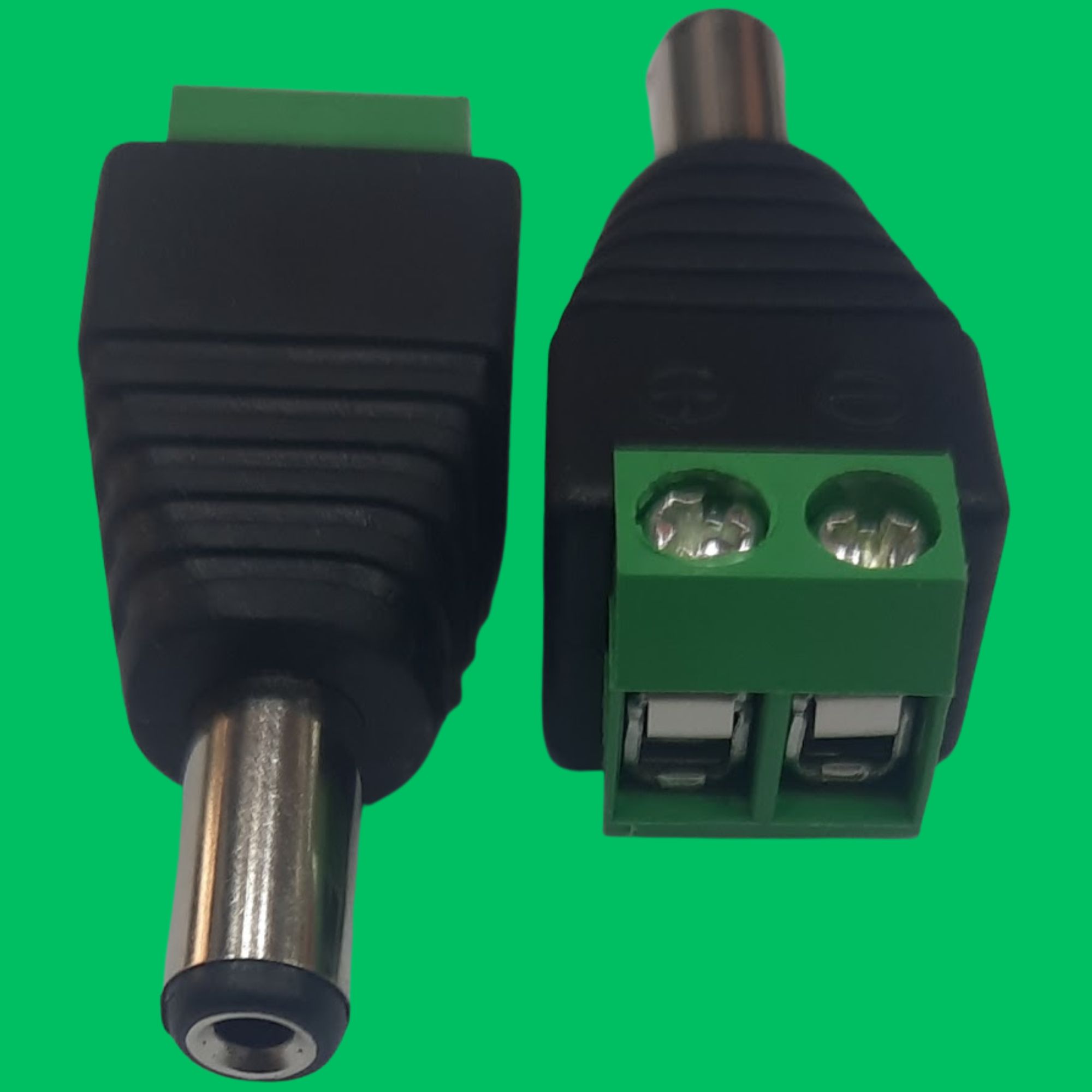 DC Male Screw‑Terminal Power Plug (Black‑Green)